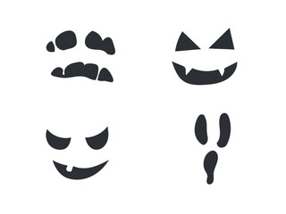 Set of scary Monster Faces, halloween creepy horror illustration