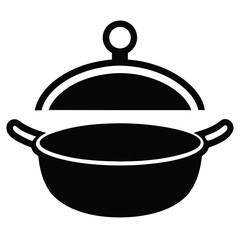 Black Silhouette Cooking Pan Vector Illustration on White Background