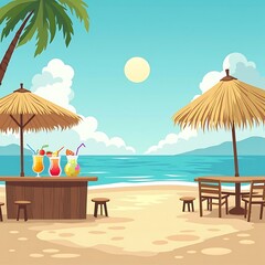 Tropical Beach Bar Scene: Idyllic Summer Cocktails under Palm and Thatch