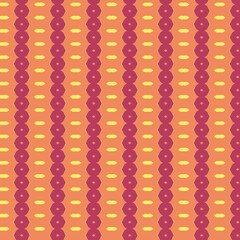 A cheerful abstract pattern with vertical stripes and geometric shapes in a vibrant, warm color palette, creating a playful and decorative design