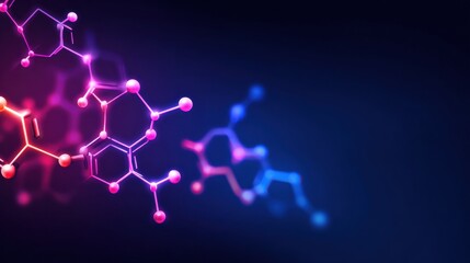 Molecular Structures Illuminated by Vibrant Colors Represent Scientific Research in Chemistry and Biology During Evening Hours