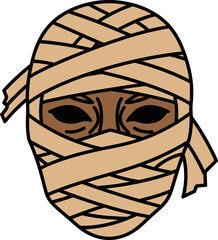 Cartoon Mummy Head, Bandaged Face, Halloween Costume Illustration
