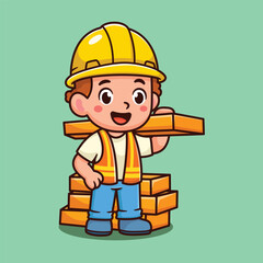 illustration cute cartoon worker construction bring woods