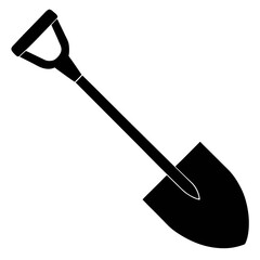 Shovel Digging Tool Black Silhouette Vector Illustration on White Background