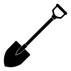 Shovel Digging Tool Black Silhouette Vector Illustration on White Background