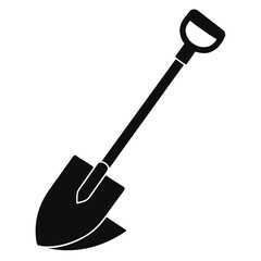 Shovel Digging Tool Black Silhouette Vector Illustration on White Background