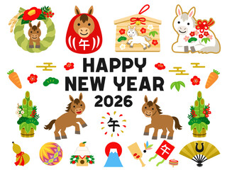 午年のお正月のイラストセット