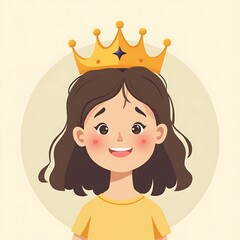 Joyful Girl with Golden Crown: A Cheerful Cartoon Illustration