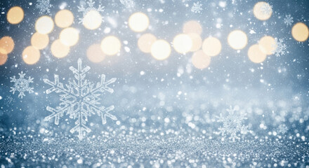Naklejka premium Winter Wonderland Background with Snowflakes and Bokeh Lights