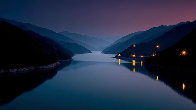 Mountains and Rivers Depend on Each Other, Quiet Lake Surface, Beautiful and Healing