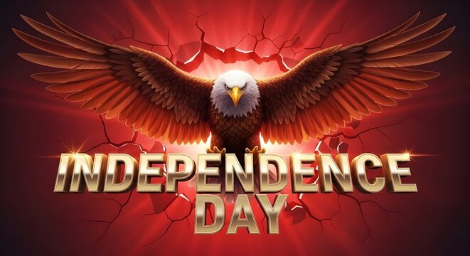 Celebrate independence day with patriotic eagle design and gold lettering vector art