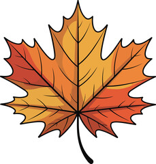 Autumn Maple Leaf Vector Drawing Seasonal Foliage in Yellow and Orange