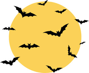 Silhouetted Bats Flying Against a Full Moon
