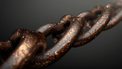 Obraz premium A detailed close-up image of weathered and corroded industrial iron chain links, showing a grungy texture and symbolizing strength, bondage, or connection