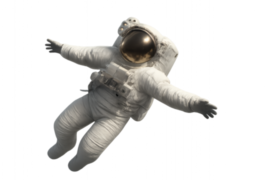 Astronaut floating in space with a helmet and spacesuit. The image evokes a sense of adventure, exploration, and the vastness of space