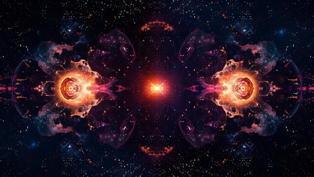 Two mirror-image universes reveal subtle cosmic differences in stars and nebulas.