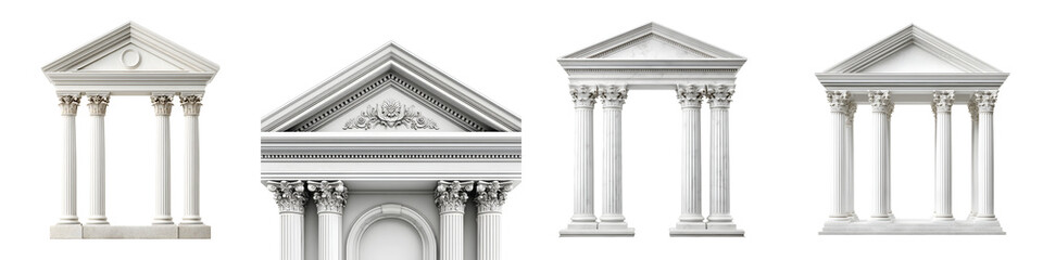 Obraz premium Set of Classic White Columns with Pediments Isolated on White