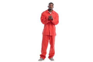 Obraz premium Male Inmate in Orange Prison Uniform on Transparent Background