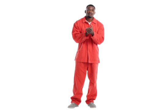 Male Inmate in Orange Prison Uniform on Transparent Background