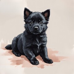 スキッパーキの子犬が座ってポーズをとる姿