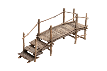 Rustic Wooden Footbridge on Transparent Background