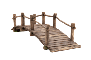 Rustic Wooden Footbridge on Transparent Background