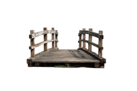Weathered Wooden Footbridge on Transparent Background