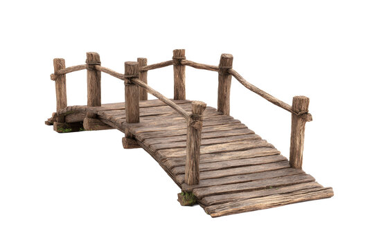 Rustic Wooden Footbridge on Transparent Background