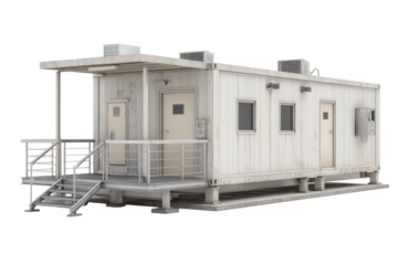 White Modular Portable Building on Transparent Background