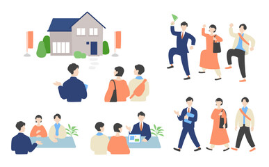 不動産_相談_マイホーム探し_イラストセット01
