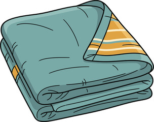 Folded Blue Blanket with Striped Trim Illustration