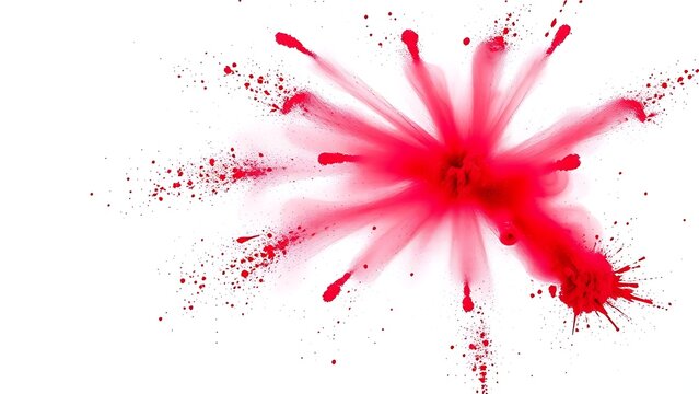 Vibrant red Holi powder explosion captured dynamically against a white background.
