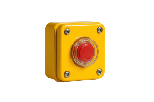 Yellow Emergency Stop Button Switch on Transparent Background