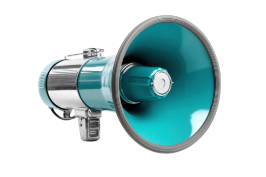 Teal Megaphone Loudspeaker on Transparent Background