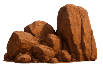 Group of red rocks forming a natural structure, isolated on transparent background, ideal for photo manipulations