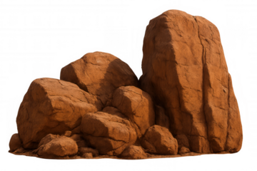 Group of red rocks forming a natural structure, isolated on transparent background, ideal for photo manipulations