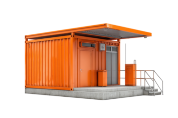Orange Modular Public Service Kiosk on Transparent Background