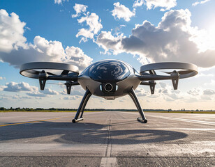 Generated image飛行場から離着陸するエアモビリティ(eVTOL)のイメージ