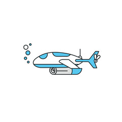 Blue and White Cartoon Submarine Illustration