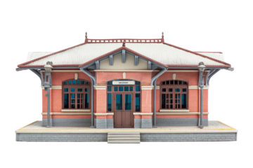 Vintage Railway Station Building on Transparent Background