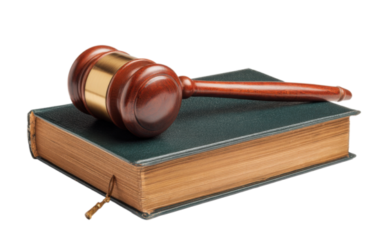 Judge Gavel Resting on Law Book, Transparent Background