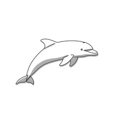 Gray Dolphin Leaping in Ocean: Line Art Drawing