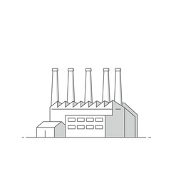 Gray Scale Line Art Illustration of an Industrial Factory Building