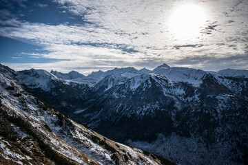 winter mountain peaks at sunrise