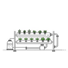 Hydroponic System Diagram:  A Line Art Illustration of a Vertical Farming Setup