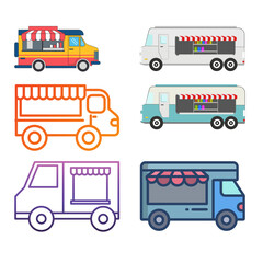 Set of Colorful Food Trucks Various Styles and Designs for Mobile Businesses