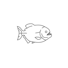 Line Art Drawing of a Piranha Fish on White Background