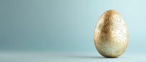 Elegant golden egg display minimalist studio still life photography soft blue background artistic perspective luxury concept
