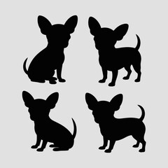 Silhouette Icon Set of Small Dogs – Chihuahua Dog Vector in 2x2 Grid