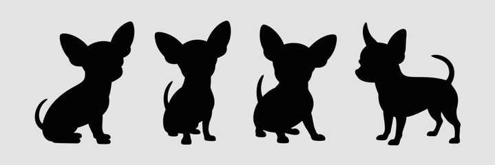 Silhouette Icon Set of Small Dogs – Chihuahua Dog Vector in 2x2 Grid